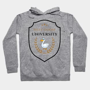 Silly Goose University - Cartoon Goose Emblem With Golden Details Hoodie